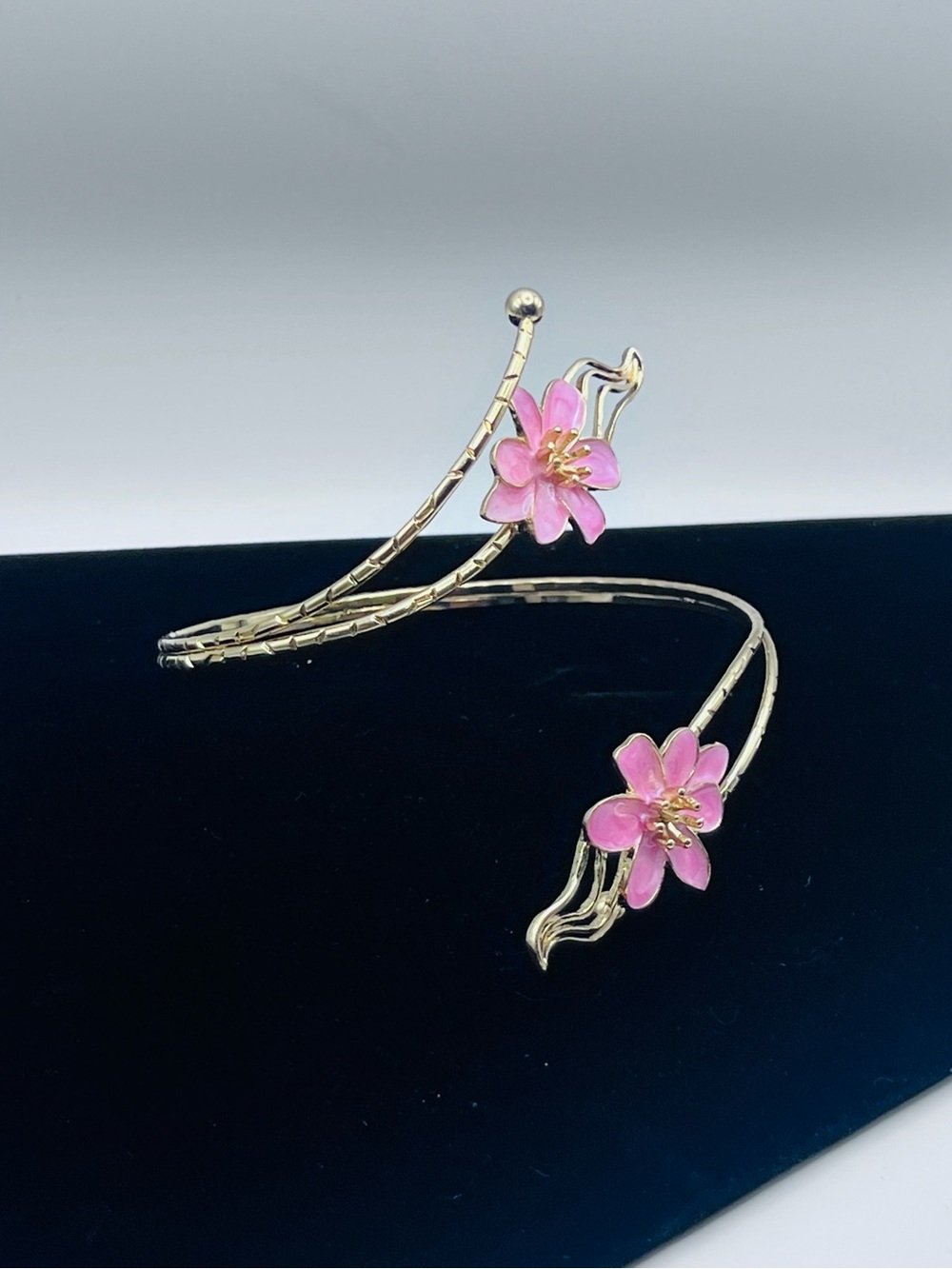 Pink Floral Gold-Tone Cuff Bracelet - Women Jewelry